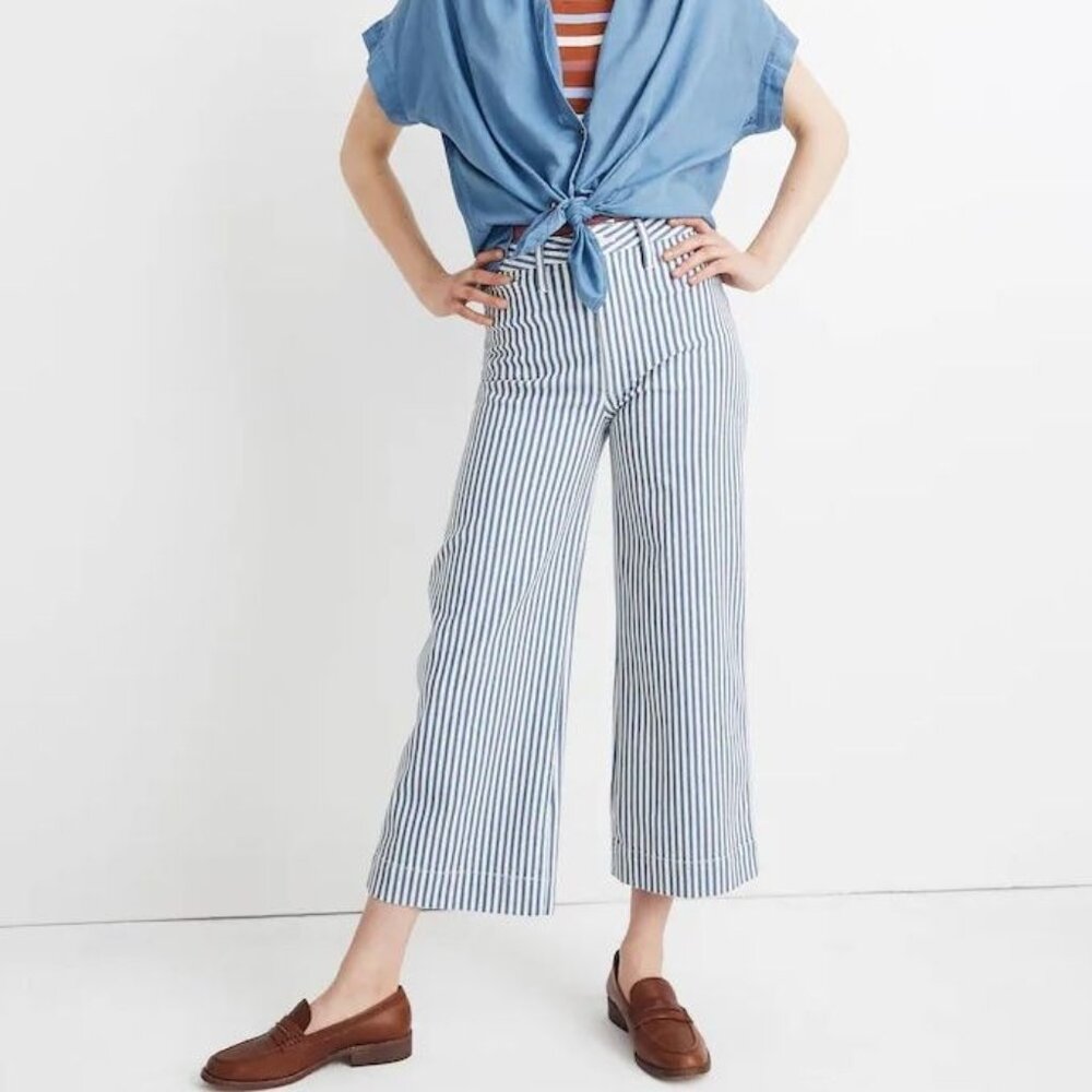 Madewell Emmett Wide-Leg Crop Pants Herringbone  in Railroad Stripe Size 28